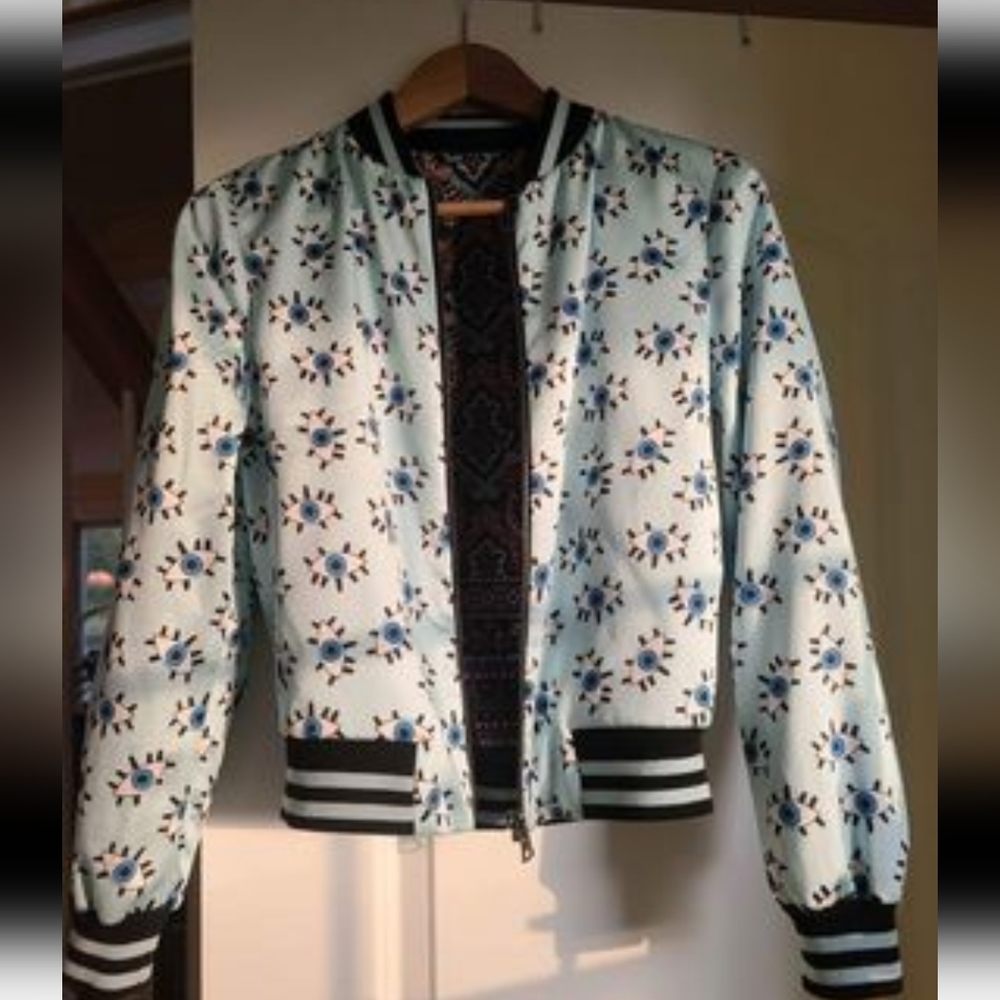 NWT Alice + Olivia Lonnie Reversible Bomber Jacket S Evil-eye/ Geometric Print S